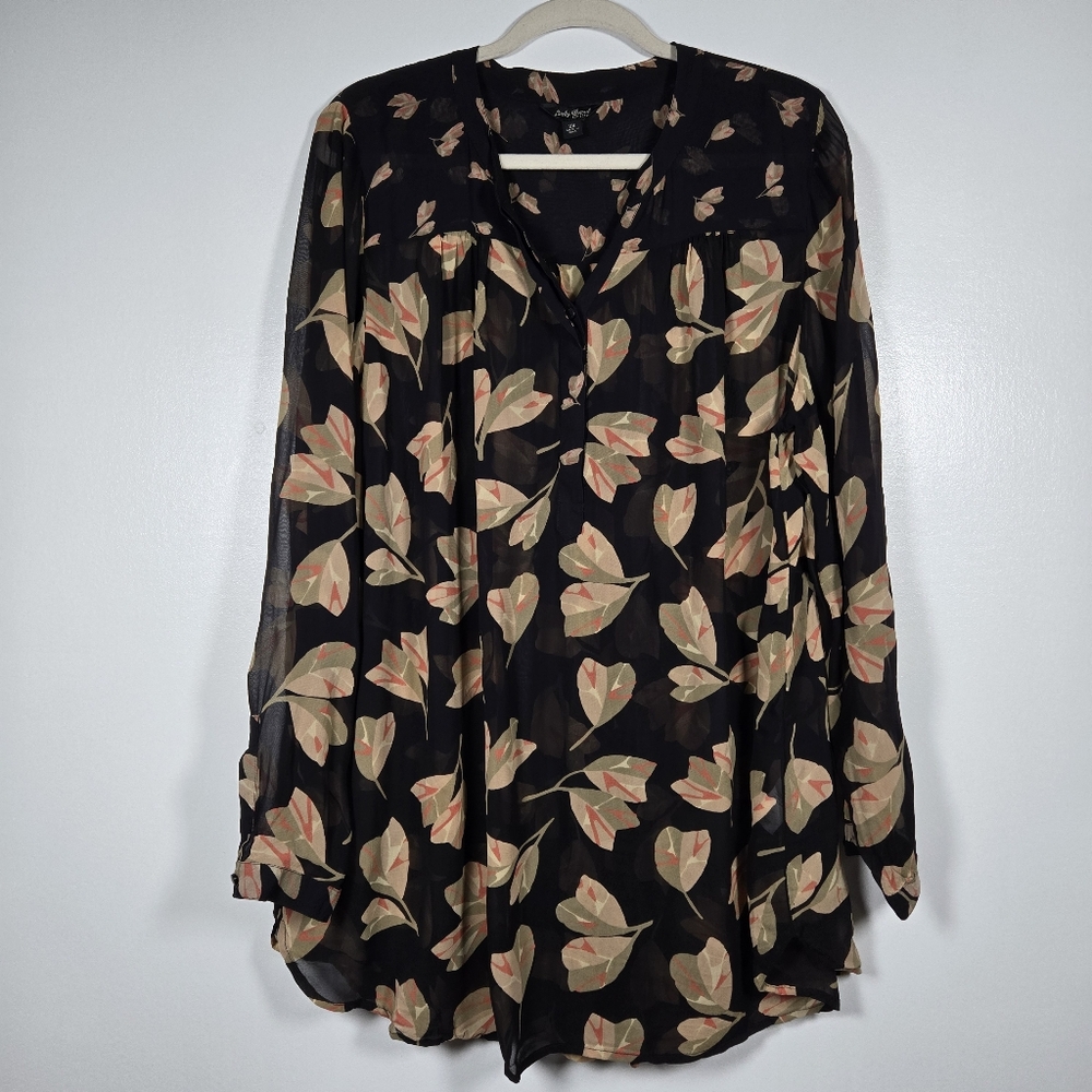 Lucky Brand Black Floral Leaf Print Tunic